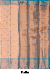 Peach checked leaf zari motifs design semi soft silk saree with contrast zari border and blouse