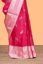 Pink floral zari motifs design semi soft silk saree with contrast zari border and blouse