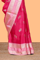 Pink floral zari motifs design semi soft silk saree with contrast zari border and blouse