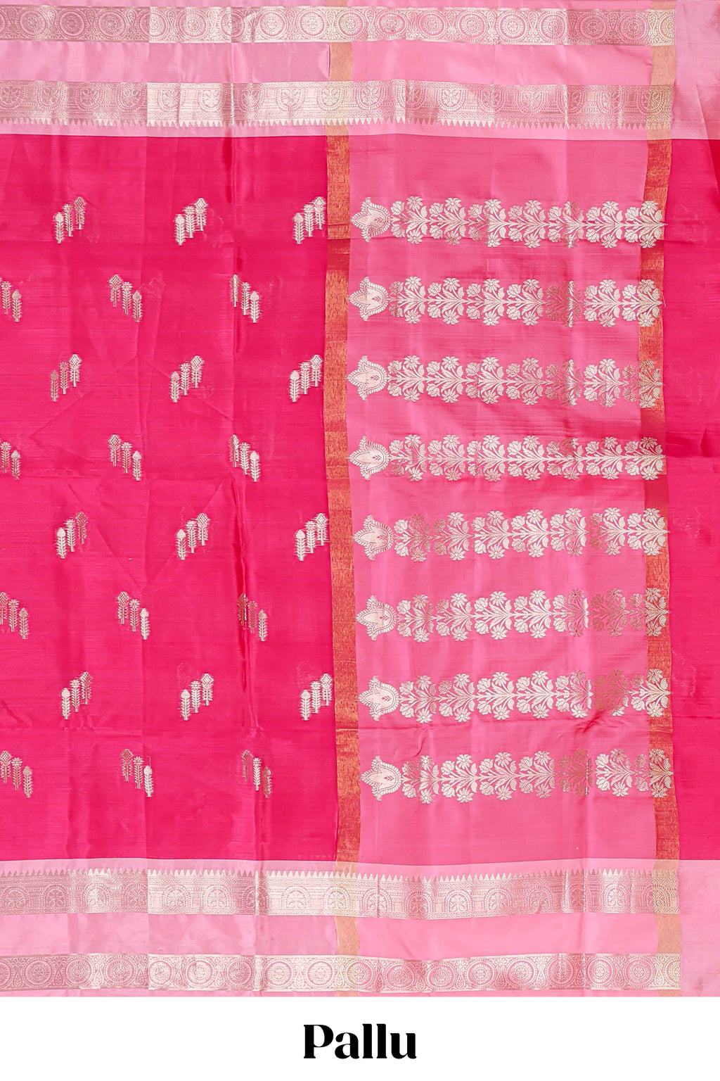 Pink floral zari motifs design semi soft silk saree with contrast zari border and blouse