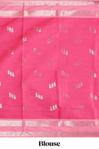 Pink floral zari motifs design semi soft silk saree with contrast zari border and blouse