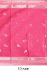 Pink floral zari motifs design semi soft silk saree with contrast zari border and blouse