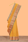 yellow shade zari motifs design semi soft silk saree with contrast border and matching motifs contrast blouse