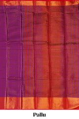 Violet shade zari motifs design semi soft silk saree with contrast border and matching motifs contrast blouse