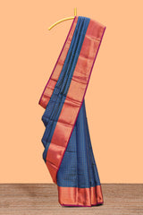 Royal blue shade zari motifs design semi soft silk saree with contrast border and matching motifs contrast blouse