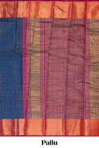 Royal blue shade zari motifs design semi soft silk saree with contrast border and matching motifs contrast blouse