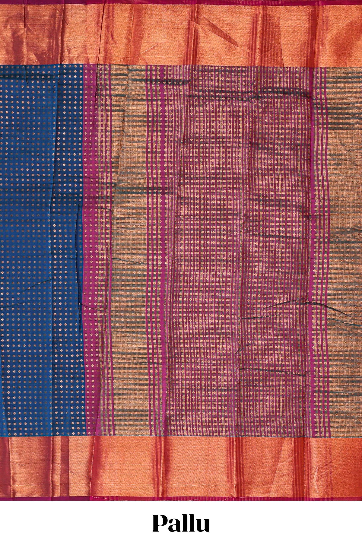 Royal blue shade zari motifs design semi soft silk saree with contrast border and matching motifs contrast blouse