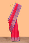 Rani pink shade zari motifs design semi soft silk saree with contrast border and matching motifs contrast blouse