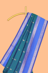 Peacock green Semi Soft Silk Saree delicate butta motifs with contrasting pallu elegant zari border along with contrast buttas blouse