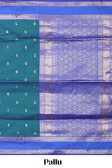 Peacock green Semi Soft Silk Saree delicate butta motifs with contrasting pallu elegant zari border along with contrast buttas blouse