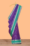 Violet Semi Soft Silk Saree delicate butta motifs with contrasting pallu elegant zari border along with contrast buttas blouse