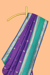 Violet Semi Soft Silk Saree delicate butta motifs with contrasting pallu elegant zari border along with contrast buttas blouse