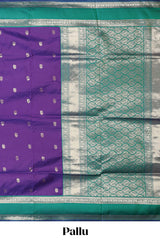 Violet Semi Soft Silk Saree delicate butta motifs with contrasting pallu elegant zari border along with contrast buttas blouse