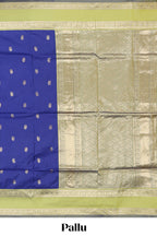 Royal blue Semi Soft Silk Saree delicate butta motifs with contrasting pallu elegant zari border along with contrast buttas blouse