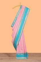 Light pink Semi Soft Silk Saree delicate butta motifs with contrasting pallu elegant zari border along with contrast buttas blouse