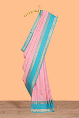 Light pink Semi Soft Silk Saree delicate butta motifs with contrasting pallu elegant zari border along with contrast buttas blouse