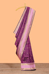 Purple Semi Soft Silk Saree delicate butta motifs with contrasting pallu elegant zari border along with contrast buttas blouse