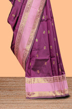 Purple Semi Soft Silk Saree delicate butta motifs with contrasting pallu elegant zari border along with contrast buttas blouse