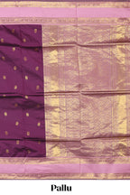 Purple Semi Soft Silk Saree delicate butta motifs with contrasting pallu elegant zari border along with contrast buttas blouse