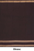 Peach checked floral zari motifs design semi soft silk saree with contrast border and zari blouse