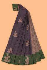 Violet stripes zari motifs design semi soft silk saree with contrast border and zari blouse
