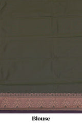 Violet stripes zari motifs design semi soft silk saree with contrast border and zari blouse