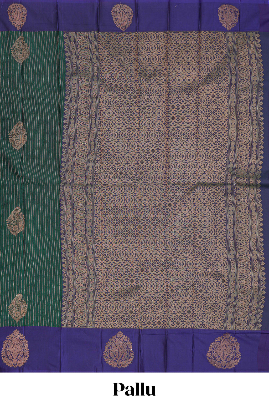 Green stripes zari motifs design semi soft silk saree with contrast border and zari blouse