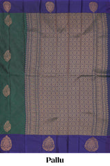 Green stripes zari motifs design semi soft silk saree with contrast border and zari blouse