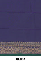 Green stripes zari motifs design semi soft silk saree with contrast border and zari blouse