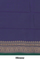Green stripes zari motifs design semi soft silk saree with contrast border and zari blouse