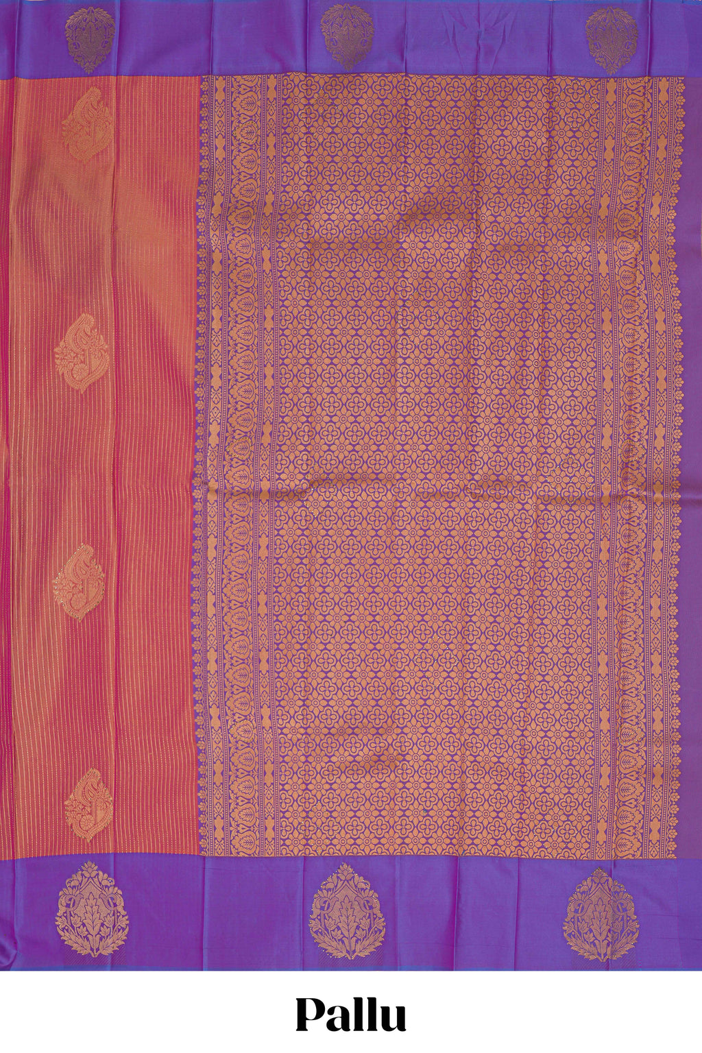 Pink stripes zari motifs design semi soft silk saree with contrast border and zari blouse