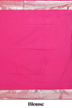 Blue striped floral design semi soft silk saree with contrast border and blouse