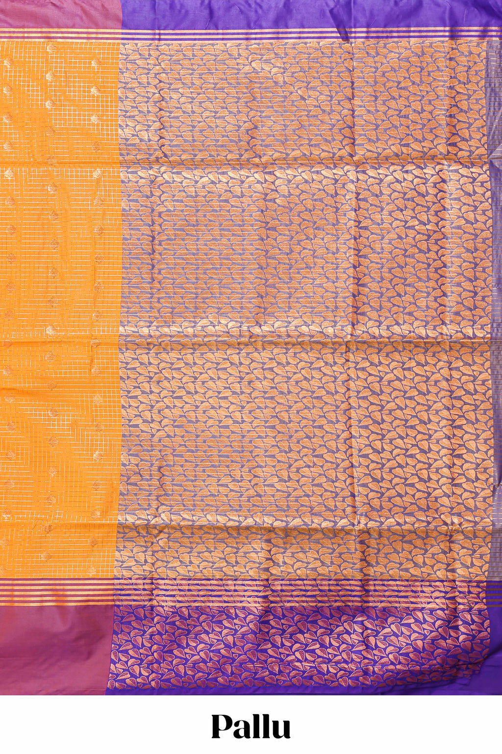 Orange checked floral design motifs semi soft silk saree with contrast border and blouse