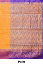 Orange checked floral design motifs semi soft silk saree with contrast border and blouse