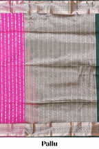 Pink striped floral design semi soft silk saree with contrast border and blouse