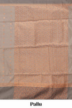 Grey checked floral design motifs semi soft silk saree with contrast border and blouse