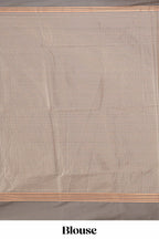 Grey checked floral design motifs semi soft silk saree with contrast border and blouse