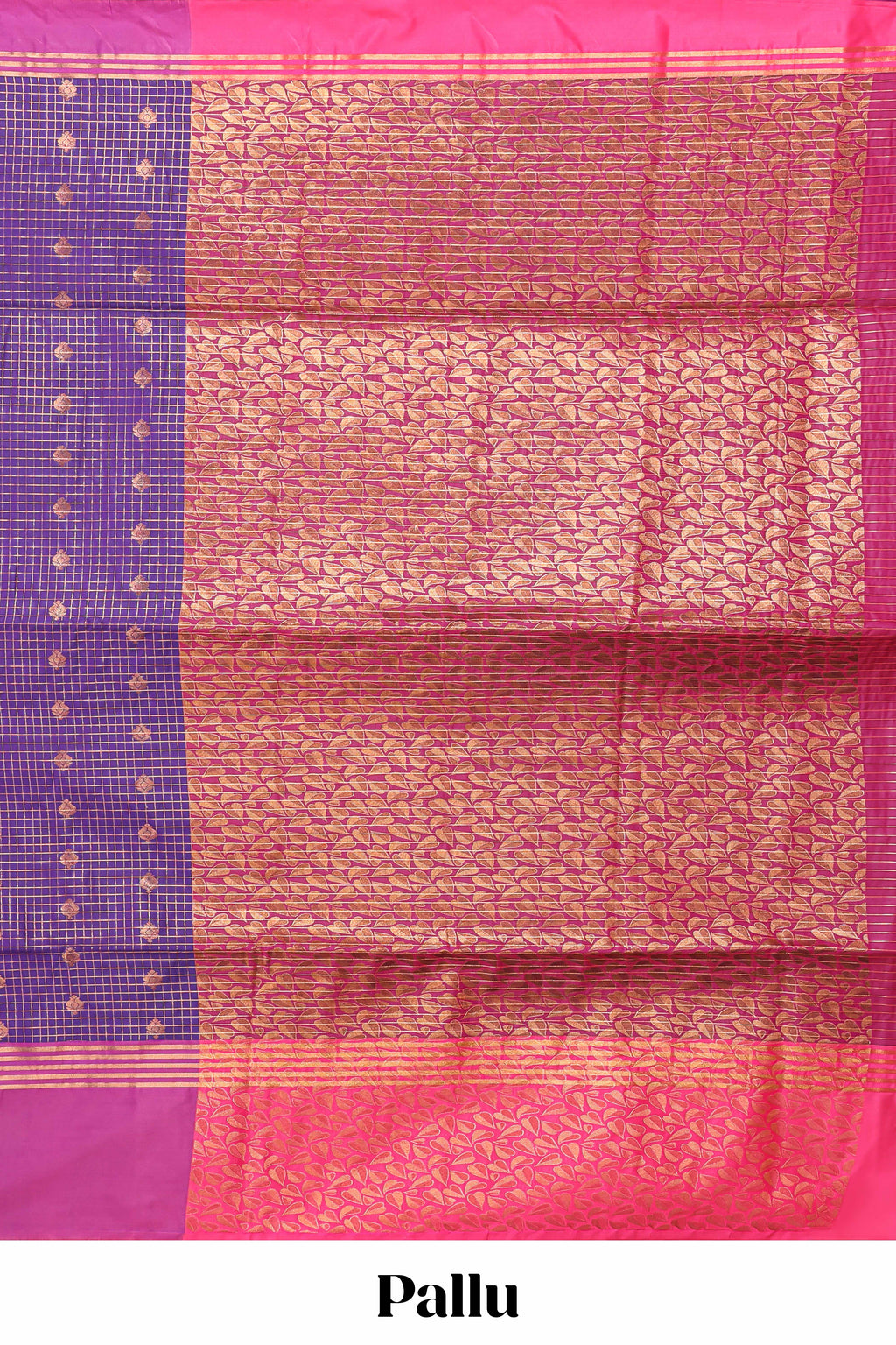 Purple checked floral design motifs semi soft silk saree with contrast border and blouse