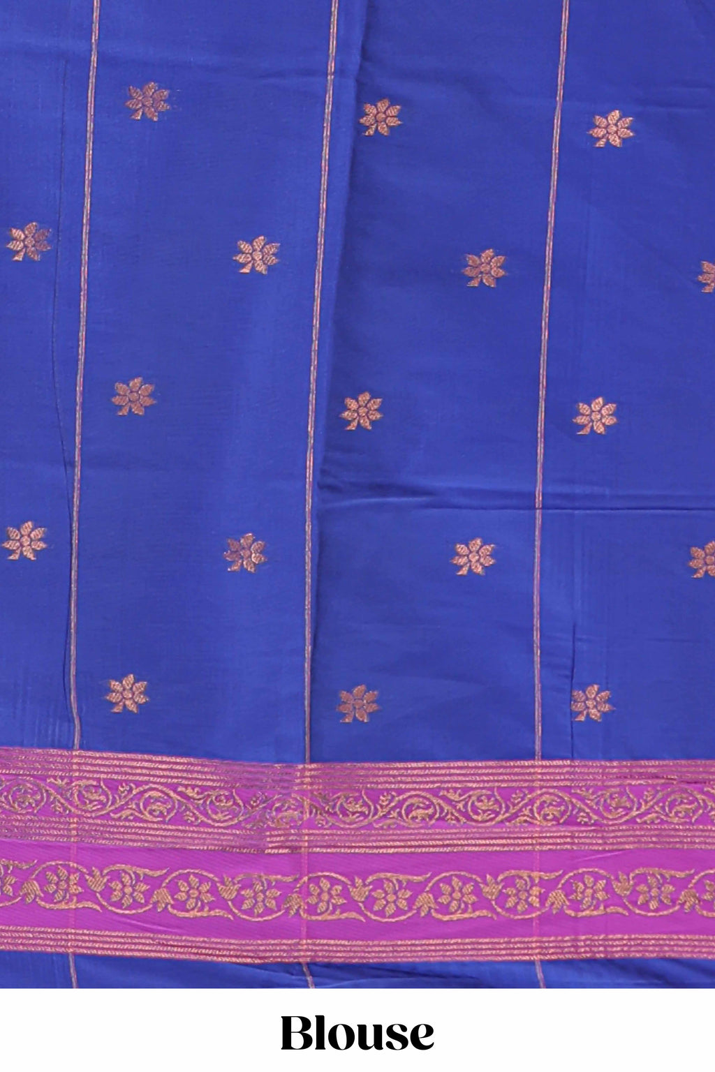 Blue checked floral design motifs semi soft silk saree with contrast border and matching blouse
