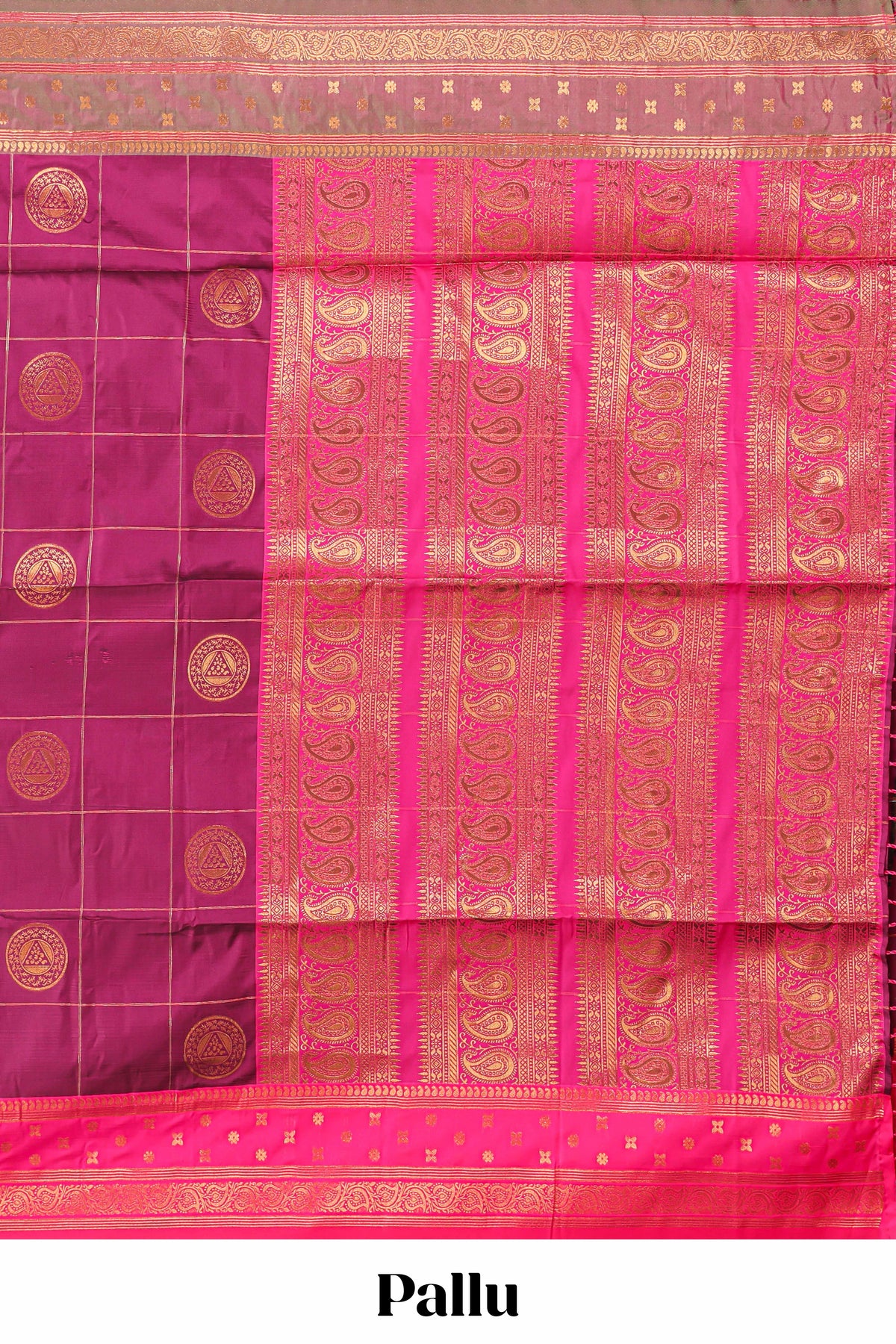 Purple checked floral design motifs semi soft silk saree with contrast border and matching blouse