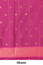 Purple checked floral design motifs semi soft silk saree with contrast border and matching blouse
