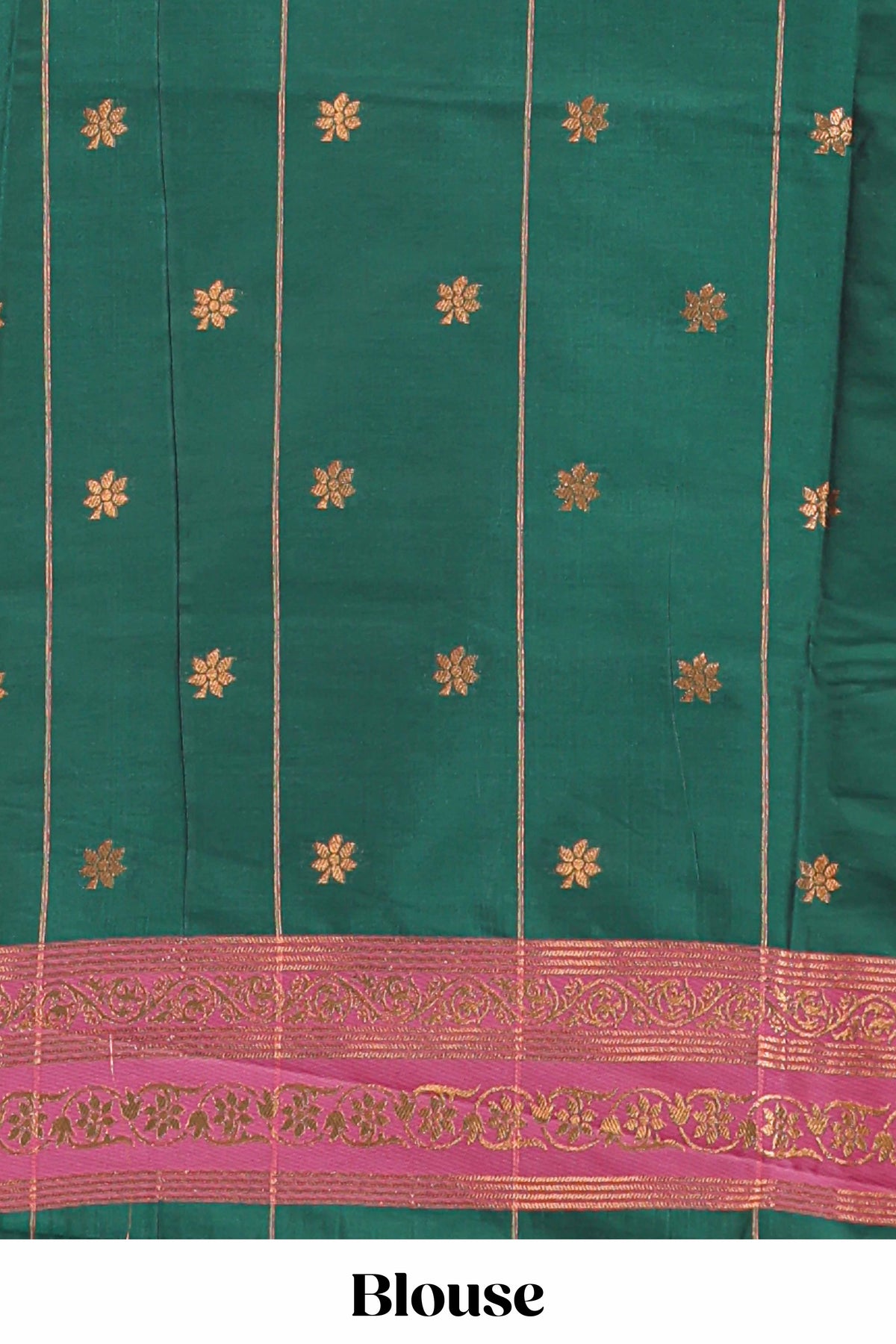 Green checked floral design motifs semi soft silk saree with contrast border and matching blouse