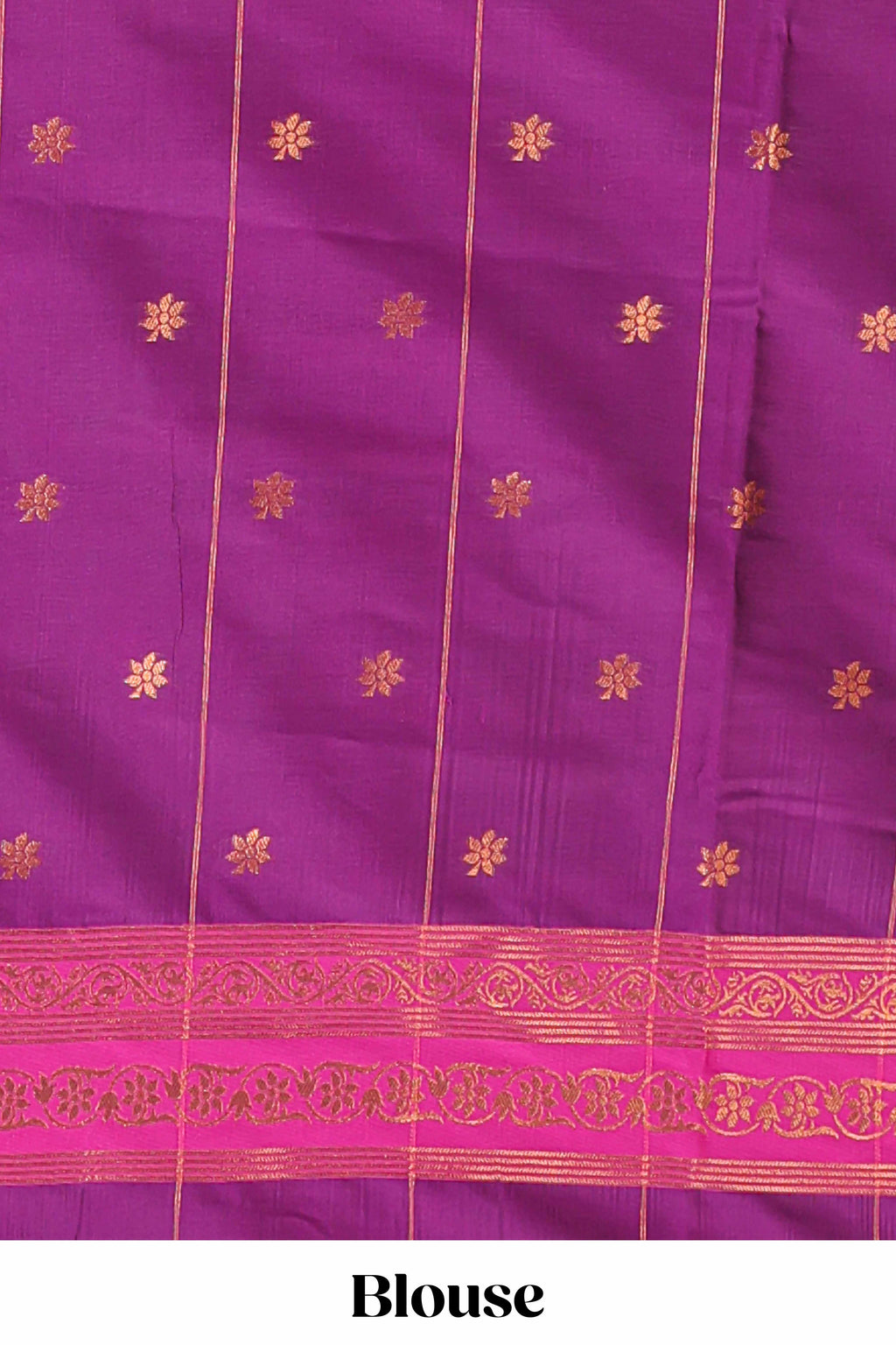 Purple checked floral design motifs semi soft silk saree with contrast border and matching blouse