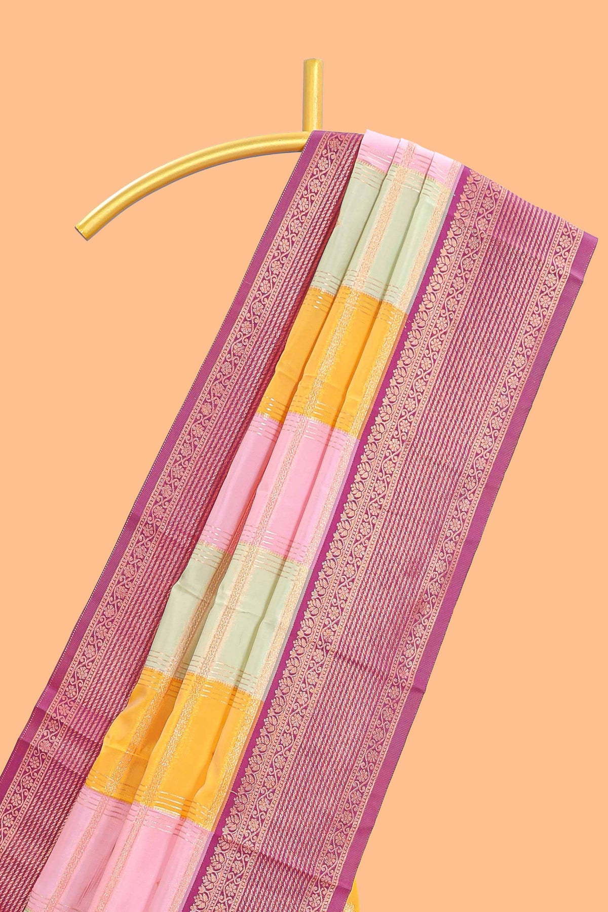 Multi color checked floral design motifs semi soft silk saree with contrast border and blouse