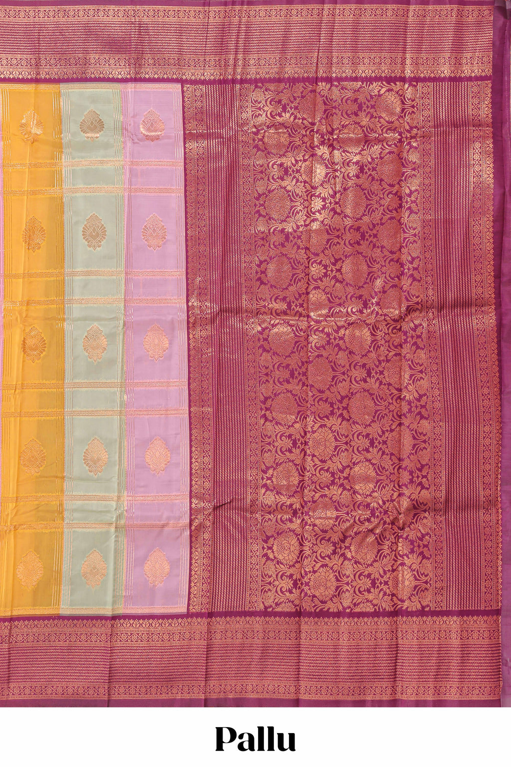 Multi color checked floral design motifs semi soft silk saree with contrast border and blouse