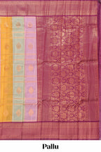 Multi color checked floral design motifs semi soft silk saree with contrast border and blouse