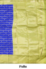 Blule striped and butta detailed Semi Soft Silk Saree with contrast zari border along with contrasting blouse