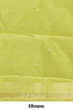 Blule striped and butta detailed Semi Soft Silk Saree with contrast zari border along with contrasting blouse