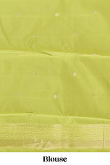 Blule striped and butta detailed Semi Soft Silk Saree with contrast zari border along with contrasting blouse