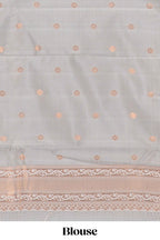 Blule checked  Semi Soft Silk Saree with contrast border along with contrasting blouse